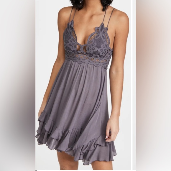 Free People Adella Slip Dress Charcoal Light Purple - Picture 1 of 9